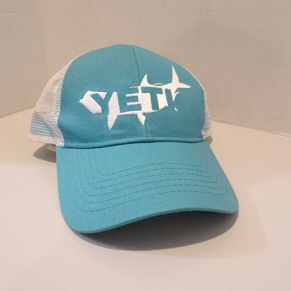 YETI Tarpon Fish Light Blue Teal Trucker Hat Cap Mesh Snapback Adjustable - Picture 1 of 6